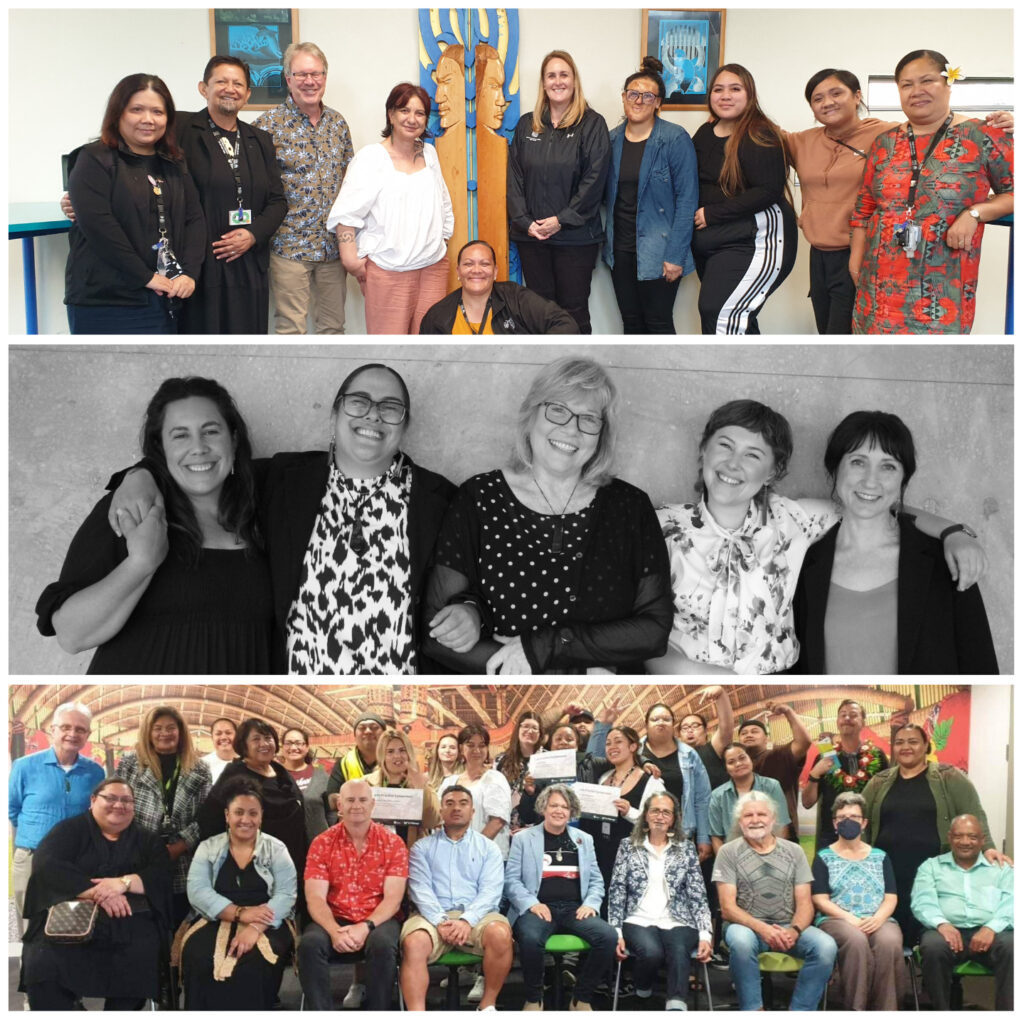 Pictures from top: Manukau Institute of Technology visit with Paula Bold-Wilson, Senior Social Work Advisor Māori and Andrew Thompson, Senior Social Work Advisor, ARA Fourth Year students with Catherine Hughes, Unitec’s Fourth Year students at their just practice symposium