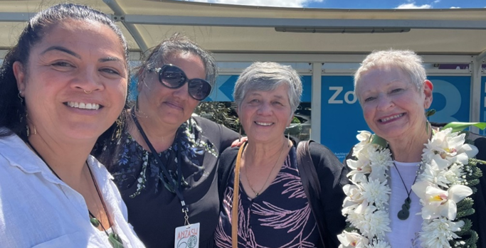 Photo of Social workers at the ANZASW event (left to right): Emily Ranginui, Natasha Emery, Shannon Pakura and Rose Henderson.